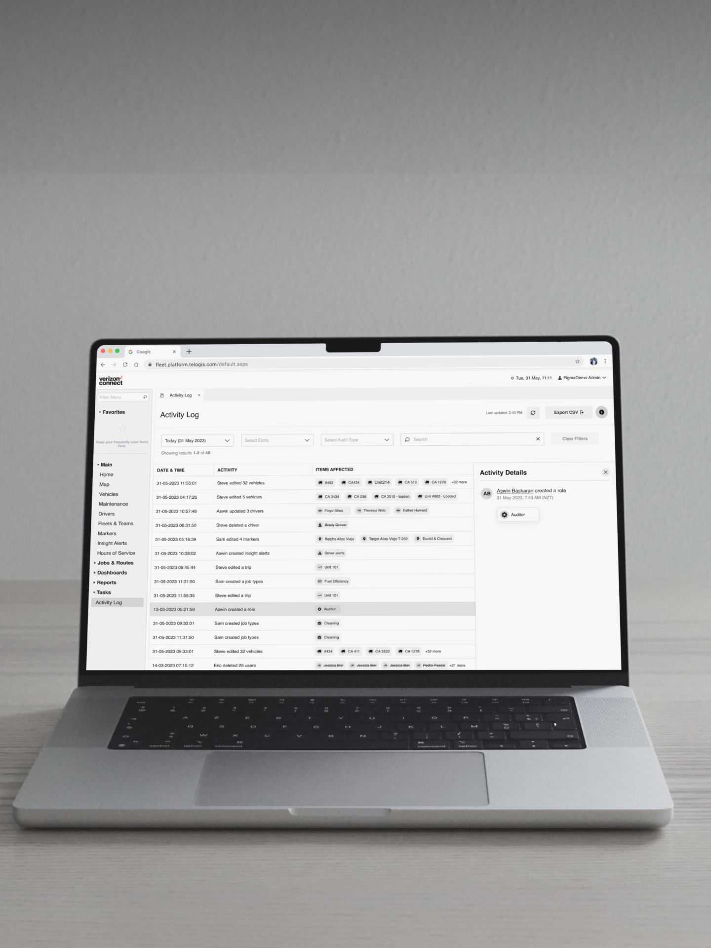 Enterprise Activity Log • Verizon Connect